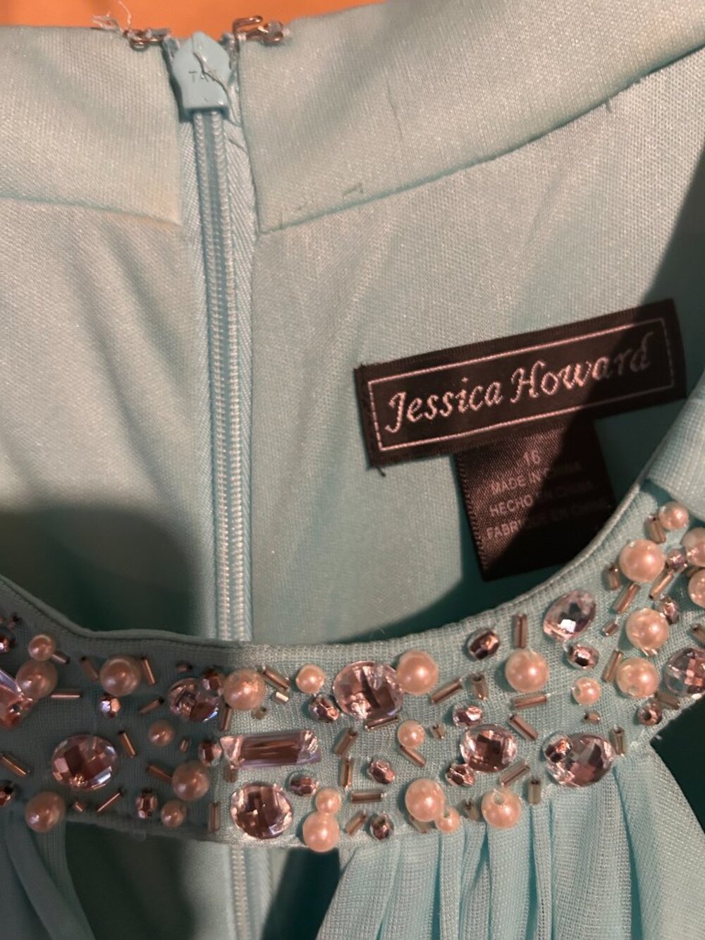 Jessica Howard formal dress mint green sleeveless long formal dress w pleate - Picture 5 of 5